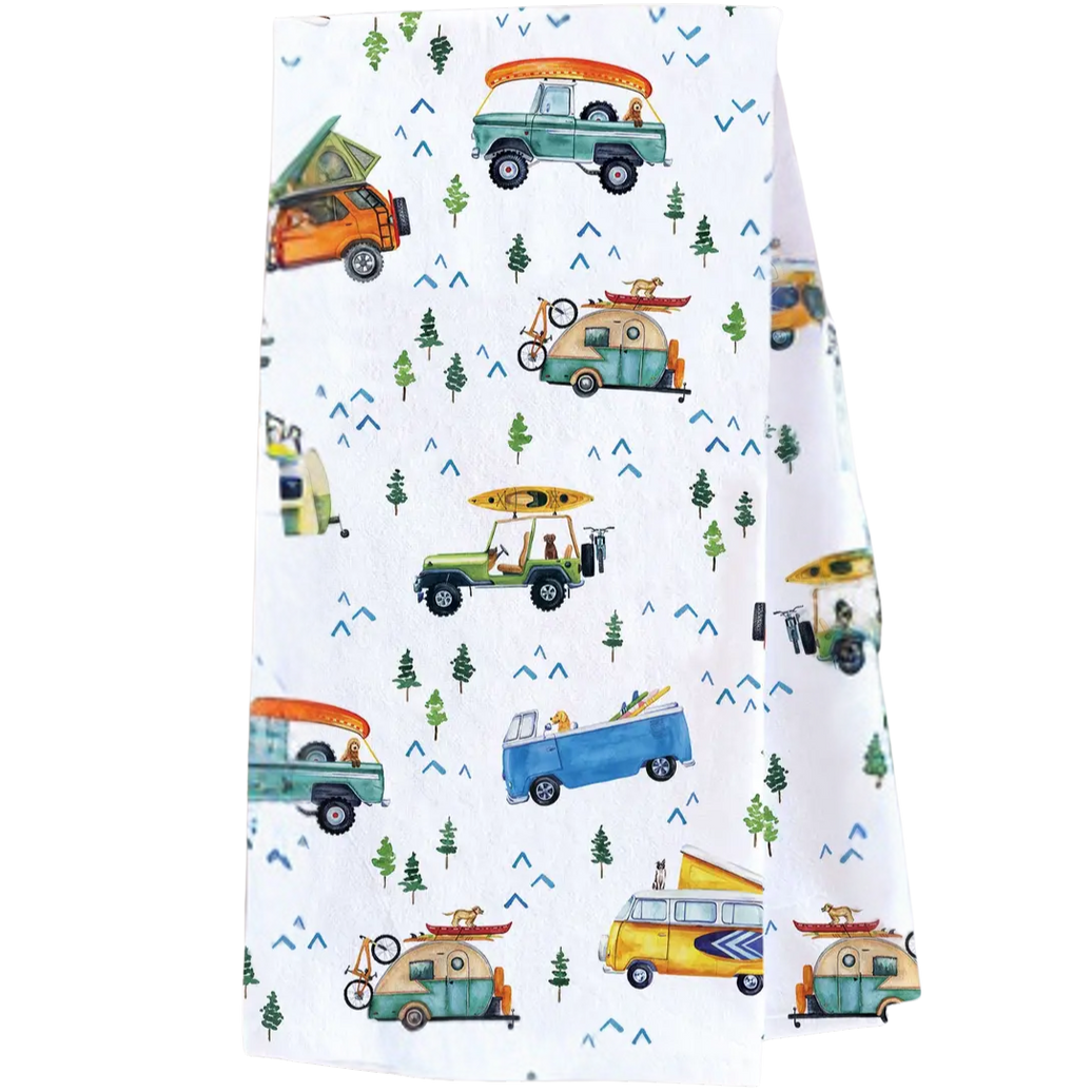 Camping Trucks & Outdoorsy Tea Towel