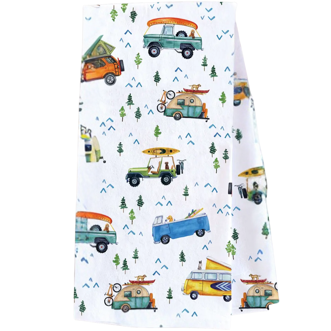 Camping Trucks & Outdoorsy Tea Towel