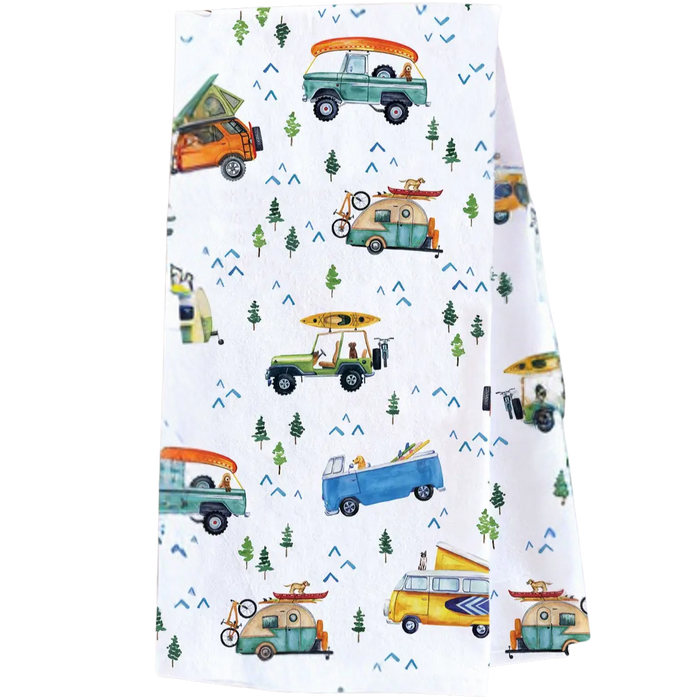 Camping Trucks & Outdoorsy Tea Towel