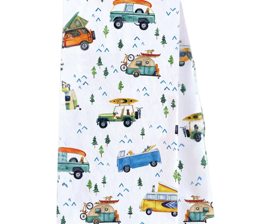 Camping Trucks & Outdoorsy Tea Towel
