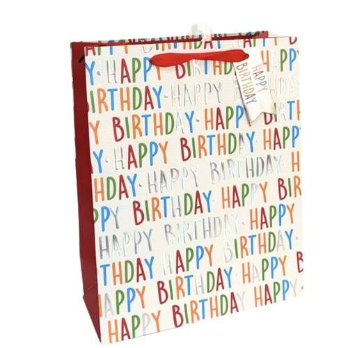 White Happy Birthday Embossed Large Gift Bag
