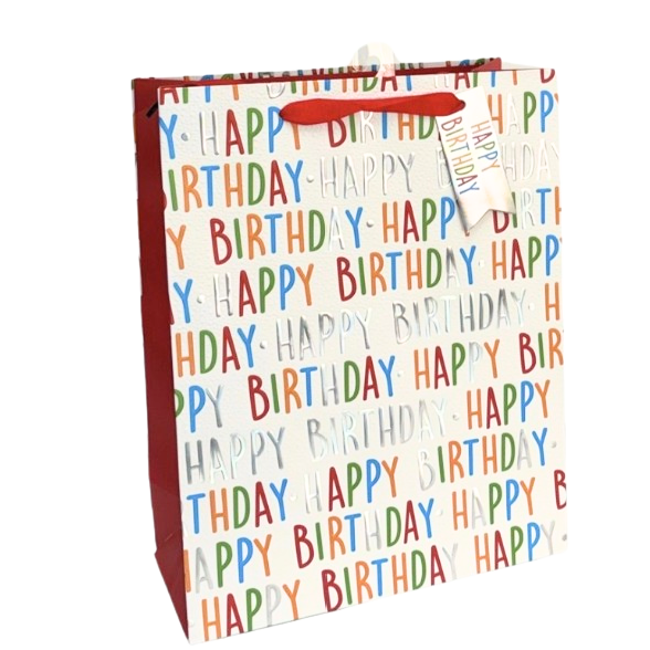 White Happy Birthday Embossed Large Gift Bag