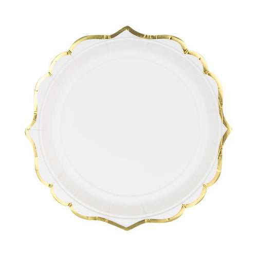 White and Gold Dessert Paper Plates 6CT