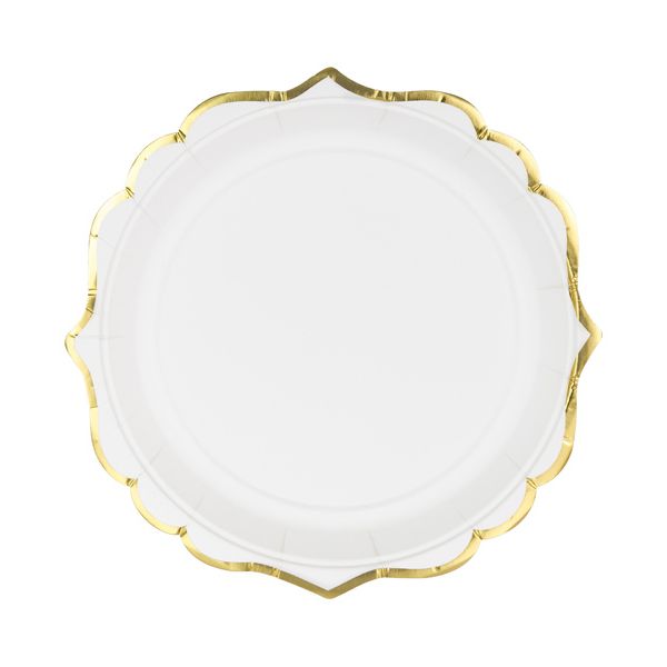White and Gold Dessert Paper Plates 6CT