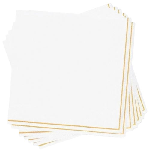 White with Gold Stripe Cocktail Napkins 20CT