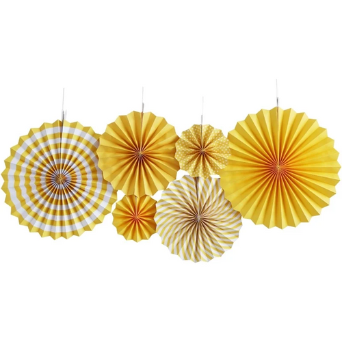 Yellow Paper Fans - 6 Pieces