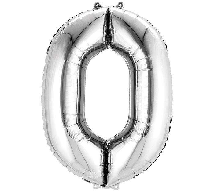 Number 0 Silver 35" Mylar Balloon